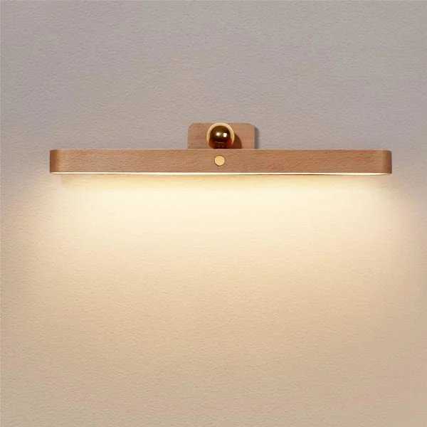 Vegglampe i tre med dimbar LED med berøringsbryter og batterivegglampe nattlys 360° roterbar vegglampe for soverom kjøkken