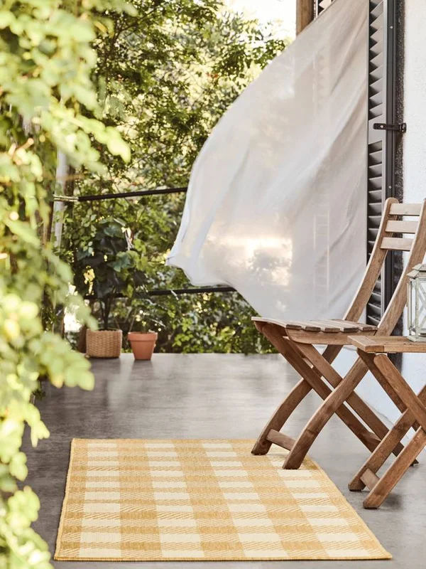 Indoor/Outdoor Rug Checkered Washable Small Gingham - Light Yellow/White 80X200 Scandinavian Style