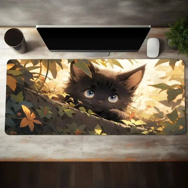 [RM] Cute Cat Desk Pad, Large Computer Desk Pad Non-Slip Mouse Pad (400 X 900 X 3 Mm)