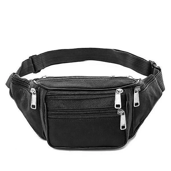 Vintage Genuine Leather Waist Bag Waterproof Bag Men's Waist Bag Black