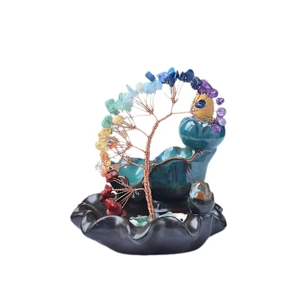 Waterfall Incense Burner Backflow Incense Holder with Crystals Tree, 7 Chakra Crystal Incense Censer Incense Stick Stand
