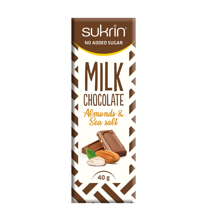 SUKRIN Mjölkchoklad Med Mandlar och Havssalt 40 g