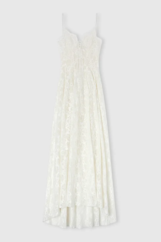 Ermanno Scervino Long Lingerie-Style Dress in Linen and Cotton Lace, White