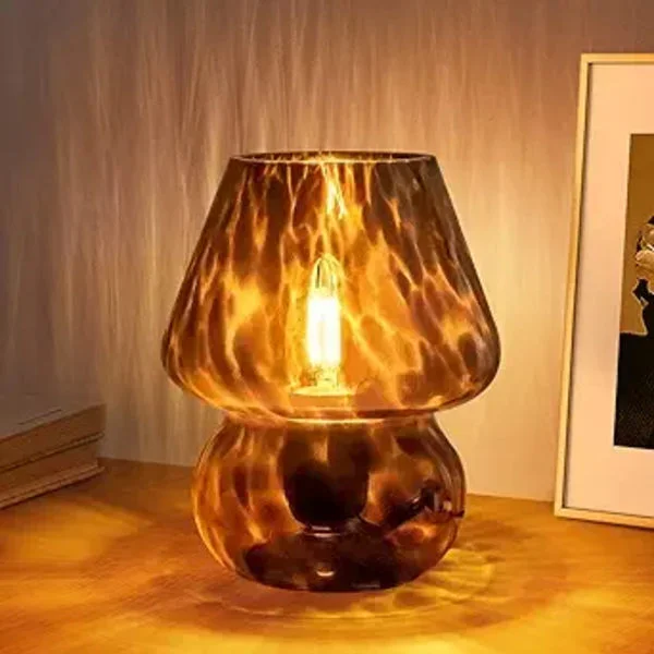 Sopplampe, liten vintage bordlampe til nattbord på soverommet, nattbordslampe i klart glass