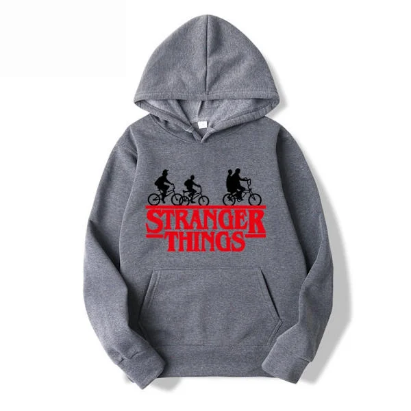 Stranger Things Printed Pullover Hoodie with Fleece Lining - Dark Grey - Size 3XL Dark Grey Dark Gray Dark Gray