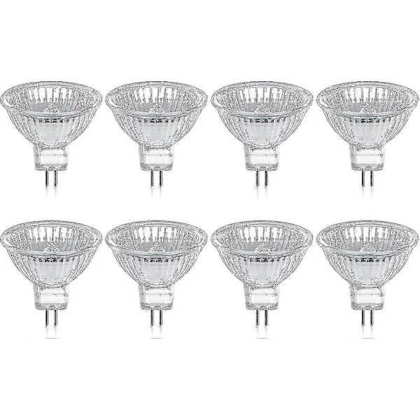 【NX】8-pakning halogenpærer Gu5.3 MR16 35w 12v dimbare - varmhvit 2800k, 400 lumen, glasskuppel Boris