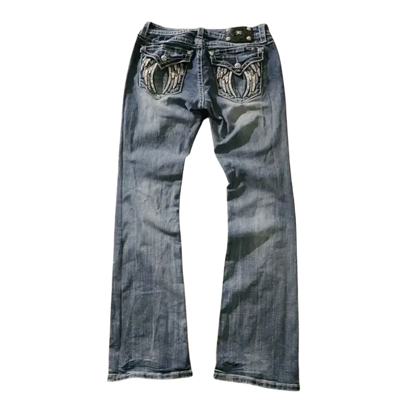 AliExpress - 90er Jahre Vintage Jeans weiblich Y2K neue blaue Jeans bestickt Flügel Tasche Hip Hop Harajuku Gothic weite Hosen Streetwear Frau Hose