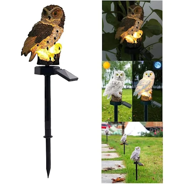 Solarlampa Trädgård Dekorativ Lampa Solarlampa Utomhus Vattentät Gångväg Gräsmatta Trädgård Lampa Uggla Design 8*42cm (Brun) 1 Styck