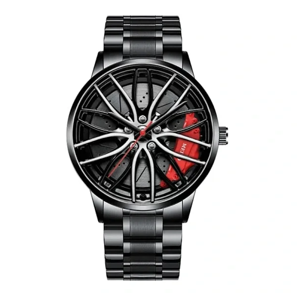 Lyxiga herrklockor Sportbilsklockor 3D Sportfälgsnav Hjul Armbandsur Bil Quartz Herrklockor Kreativ Relogio Masculino röd
