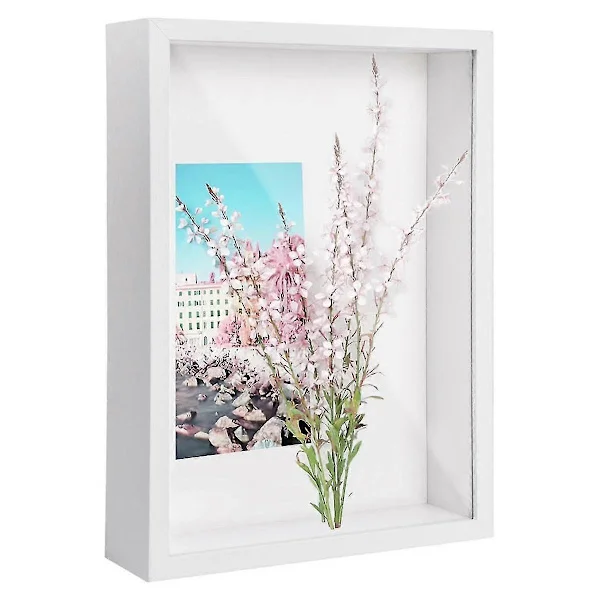 Shadow Box A4, 5 cm dyp boks fotoramme for bord og vegg, 3D bilderamme utstillingsboks for håndverk Hvit