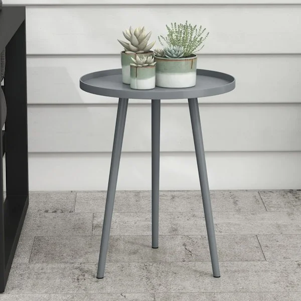 Runt sidobord i metall 40cm - Grå / runt trädgårdsbord i stål