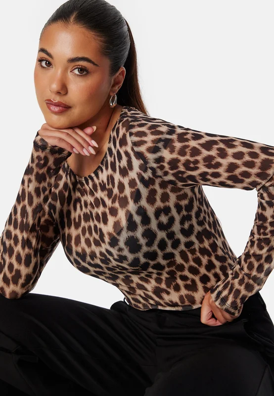 BUBBLEROOM - Long Sleeve Mesh Top - Leopard
