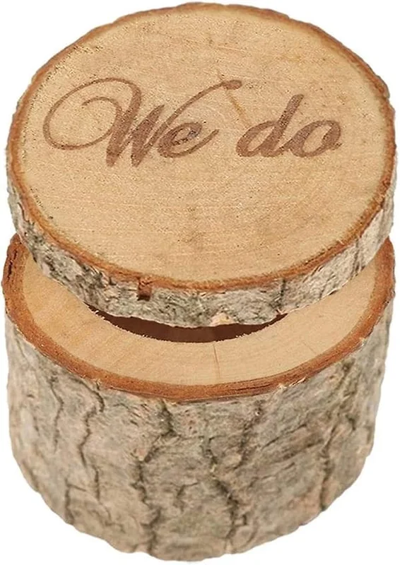 Rustic Wooden Box for Printed Wedding Rings - Shabby Ring Bearer Box for Valentine's Day Anniversary Engagement Wedding Gift Jewelry Box (We Do)