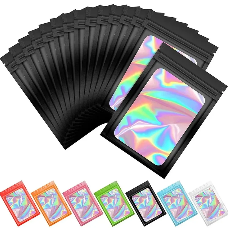 AliExpress - Sac en Mylar épais anti-odeur, 50 pièces, pochette d'emballage en plastique couleur Laser holographique, pochette de rangement de bijoux 