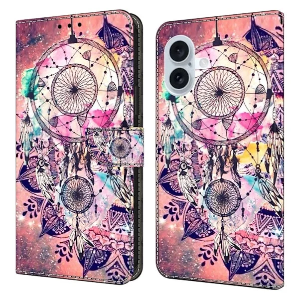 iPhone 16 Plånboksfodral Mönster Tryck Stativ Läder Flip Phone Cover - Vindspel
