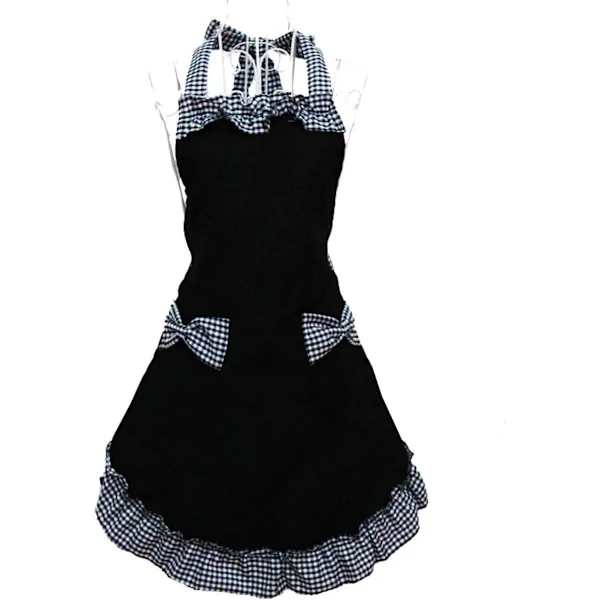 Söt Vintage Härlig Retro Kvinnors Kök Sexigt Retro Förkläde för Kvinnor Flickor med Fickor Mors Dag Present (Svart)