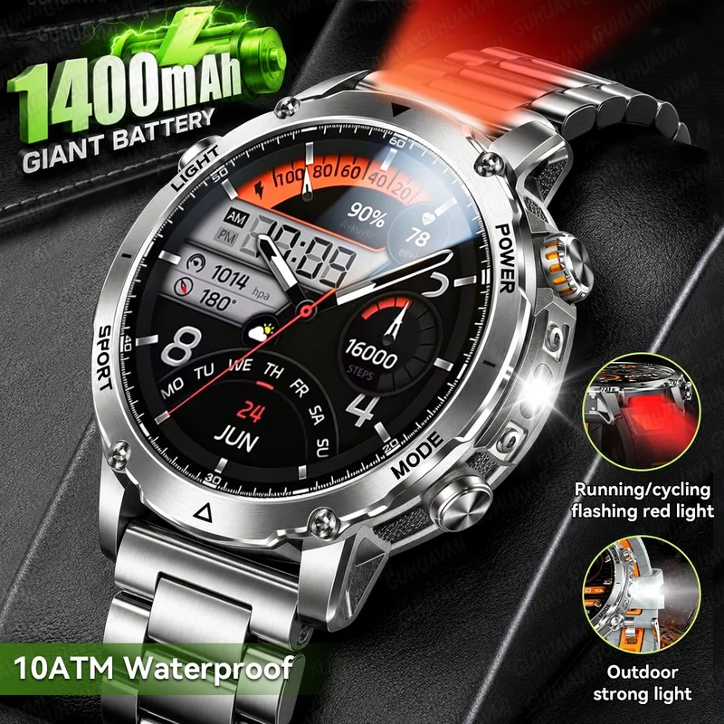 AliExpress - 2026 Neue Militär-Sport-Smartwatch für Herren, 1400 mAh Akku, 1,7 Zoll Bildschirm, starke Taschenlampe, GPS-Tracking, wasserdichte Uhr 