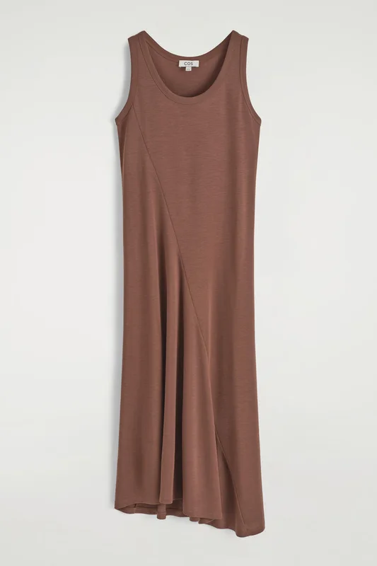 COS Damen Asymmetrisches Midikleid Aus Jersey - Braun