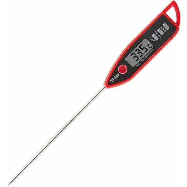 Hurtigavlesende kjøkkentermometer med lang sonde Digital baketermometer, rød