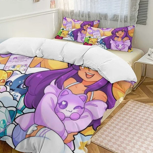 Aphmau 2 Sengesæt Dynebetræk Mikrofiber Sengesæt Letvægts 3 Dele Dynesæt, 1 Dynebetræk Og 2 Pudebetræk til Børn