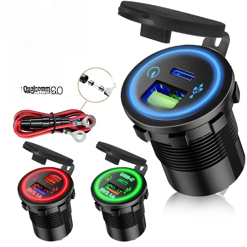 AliExpress - Dual USB Schnelle Lade Typ-c USB-C Buchse 12V Zu 5V 12-24V Ladegerät auto Motorrad Dual Stecker Ladegerät Adapter Outlet Power