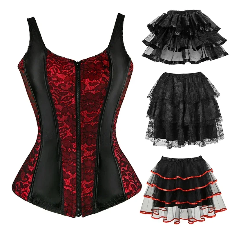 AliExpress - Top Corset surbuste avec bretelles Jacquard Corset Bustier fermeture éclair grande taille pour femmes robe Corset avec jupe noir rouge 