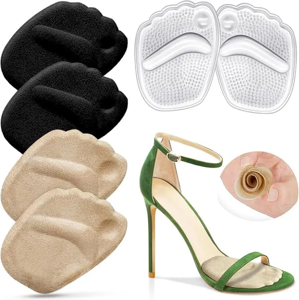 Metatarsal Pads for Women, Non-Slip Foot Pads for Open Toe Shoes, Forefoot Pads, Ball of Foot Cushions, Reduce Foot Pain, Reusable Heel Pads