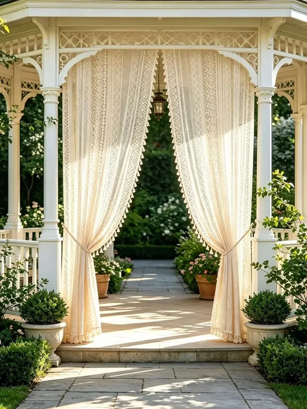 AliExpress - Lot de 2 rideaux transparents en dentelle ajourée géométrique style bohème avec pompons, rideau de porte vintage pour patio, véranda, 