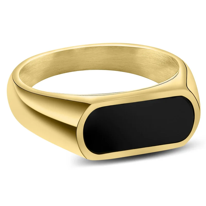 Orisun | Anillo sello con ónix negro dorado para hombres - Anillos tipo sello