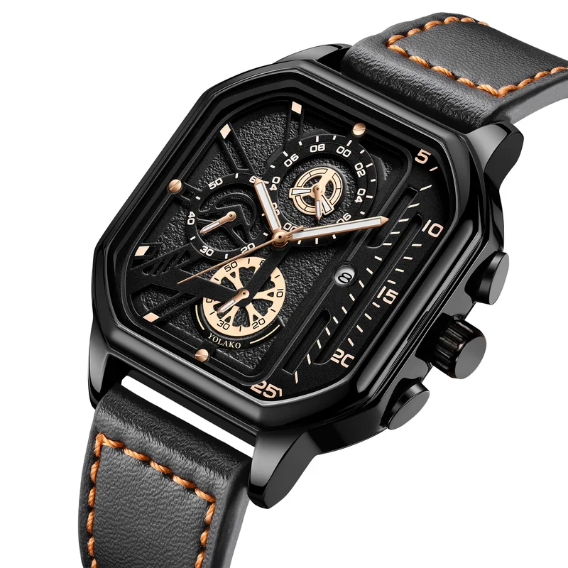 AliExpress - Montre carrée de luxe à grand cadran pour hommes, bracelet en cuir PU décontracté, montres de sport pour hommes