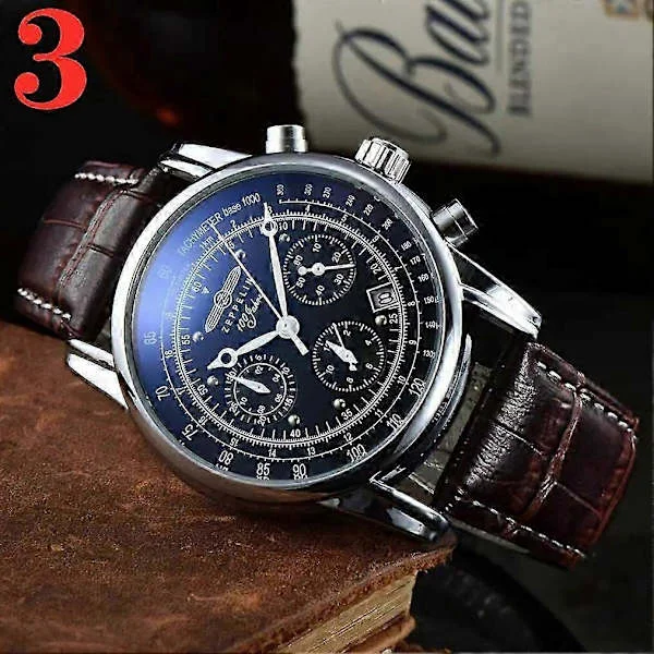 【NX】2023 Zeppelin Watch Topp Vattentät Äkta Läder Business Casual Quartz Klocka Herr Tre Ögon Multifunktionell Kronograf