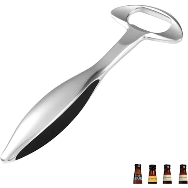 Flaskeåpner i rustfritt stål, flaskeåpner med komfortabelt grep, robust flaskeåpner, for hjemmebar eller utendørs (svart håndtak)