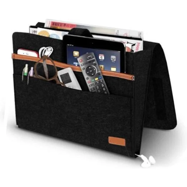 Nattbord Lomme Oppbevaringsveske Seng og Sofa Organizer – Lesebrett og Magasinholder med Ekstra Oppbevaringsrom – Svart