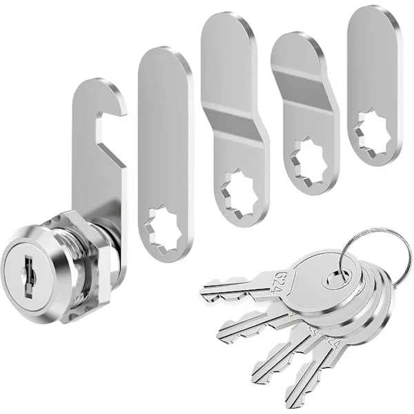 Postkasselås, 4 nøkler inkludert, leveres med 5 forskjellige låseplater, 16 mm postkasselås, skaplås, 18 mm diameter, skuffelås, spaklås