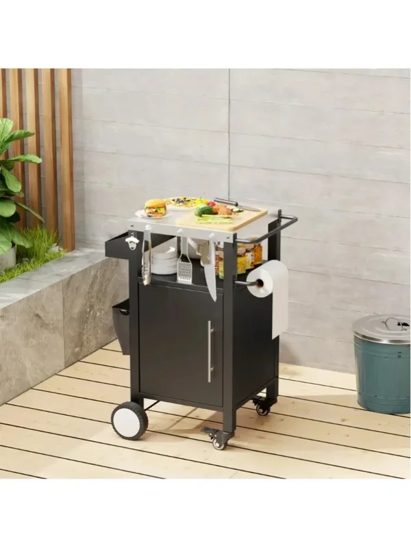 AliExpress - Grillwagen, Grilltisch mit Stauraum, Rollbarer Barwagen, Grillwagen mit Haken und Gewürzregal für Grillzubehör, Schwarz