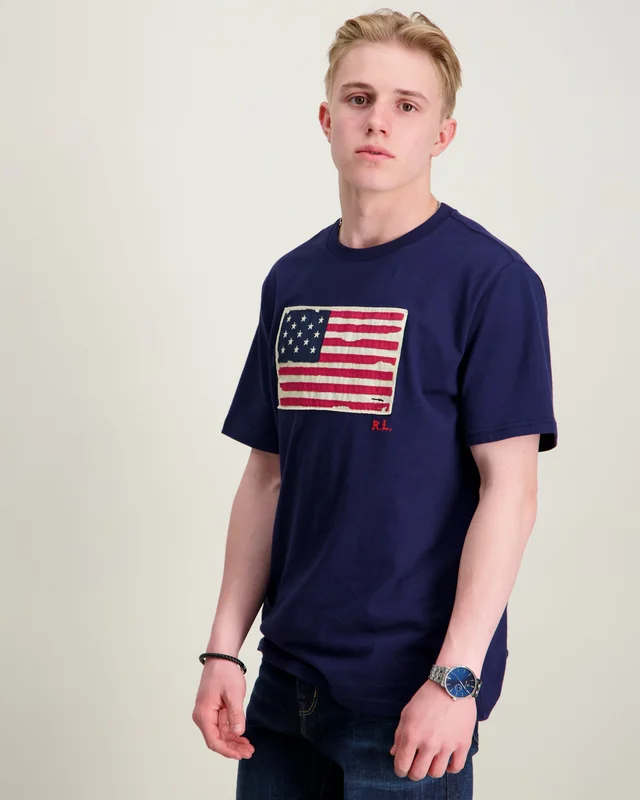 Polo Ralph Lauren Flag Cotton Jersey Tee Sininen T-paidat Pojat - Kids Brand Store