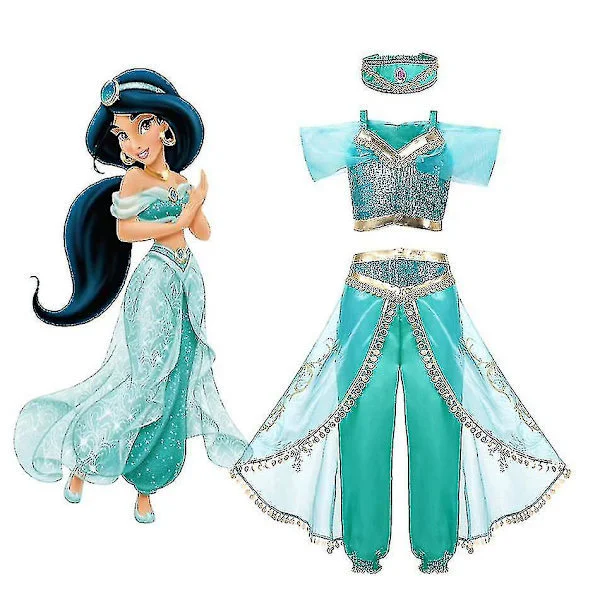 Jasmin Prinsessa-asu Tytöille Aladdin Taikalamppu Halloween Karnevaaliasu_y -