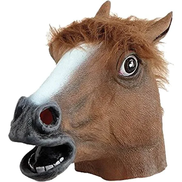 Hestemaske af gummi, brun, Hestehovedmaske af latex, Kostume Gangnam Style Dance (Brun)