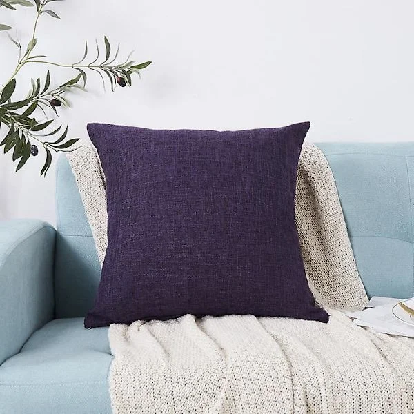 Dekorative pynteputer i lin, sett med 2, putetrekk med tekstur for sofa, lenestol, stue, 45x45 cm, mørk lilla