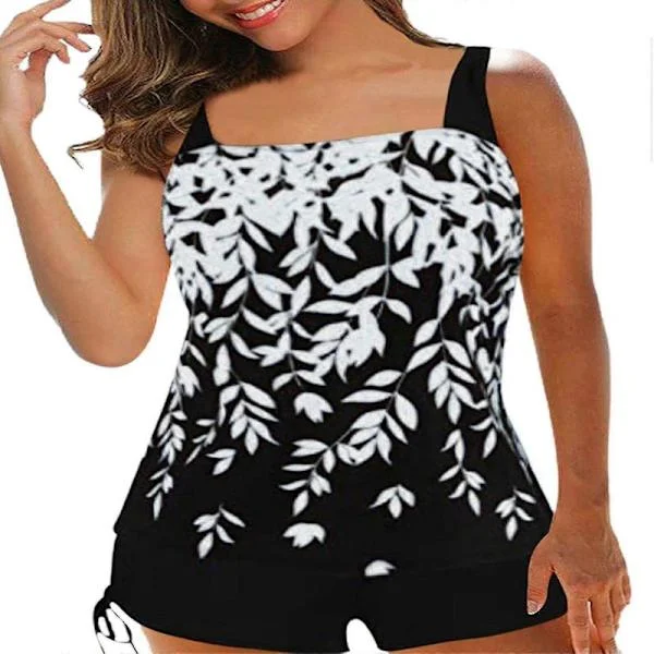 Dam Badkläder Tankini Baddräkt Toppar Shorts Set Plus Storlek Vit