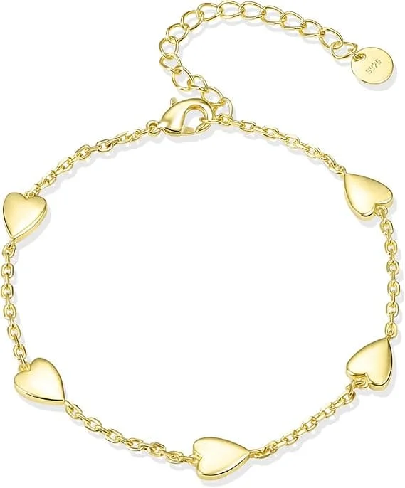 925 sterlingsølv armbånd for kvinner, hypoallergent 14K gullbelagt justerbart armbånd