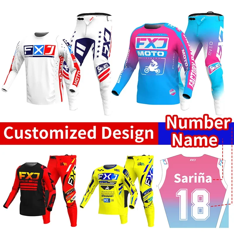 AliExpress - Ensemble d'équipement de motocross FXJ 2026, bleu Enduro, combinaison de course rose pour femme, kits pour homme, maillot personnalisable