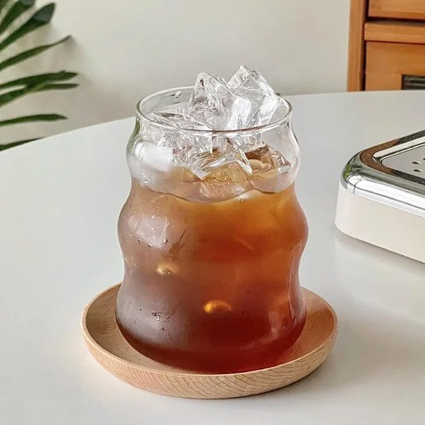 Retro krus i riflet glass, 18 unser borosilikatglass, åpen universal kopp for hjem og kjøkken