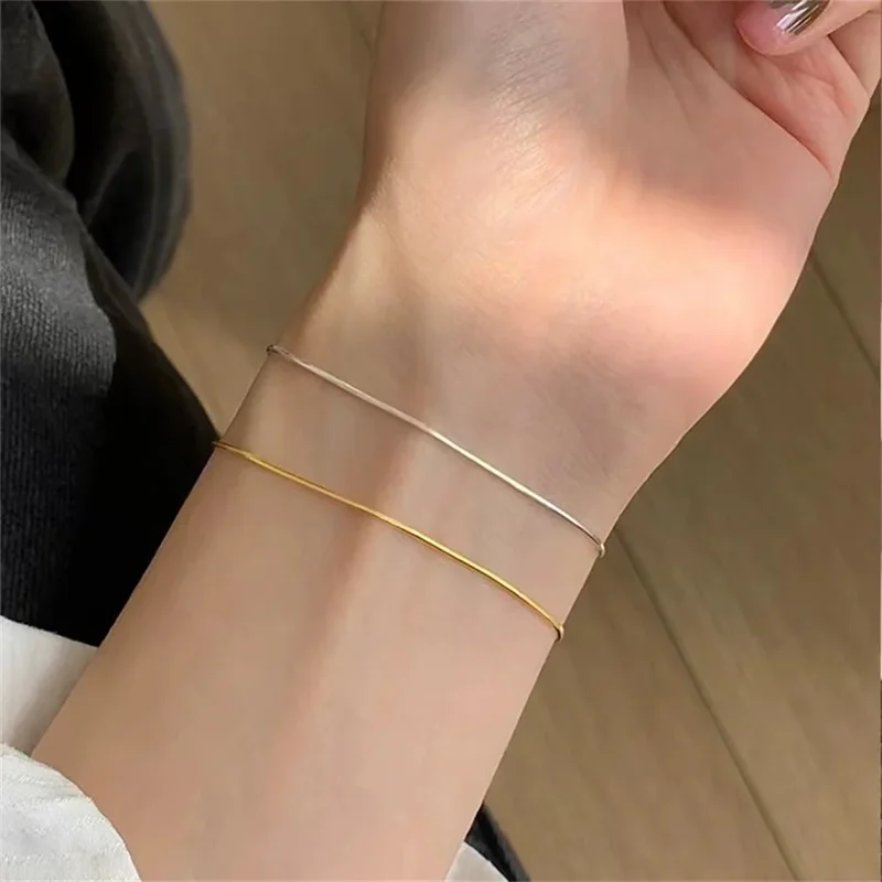 AliExpress - Neue Ultra-feine Edelstahl Schlange Kette Armband Gold Farbe Einfache Armband Für Frauen INS Mode Schmuck Zubehör