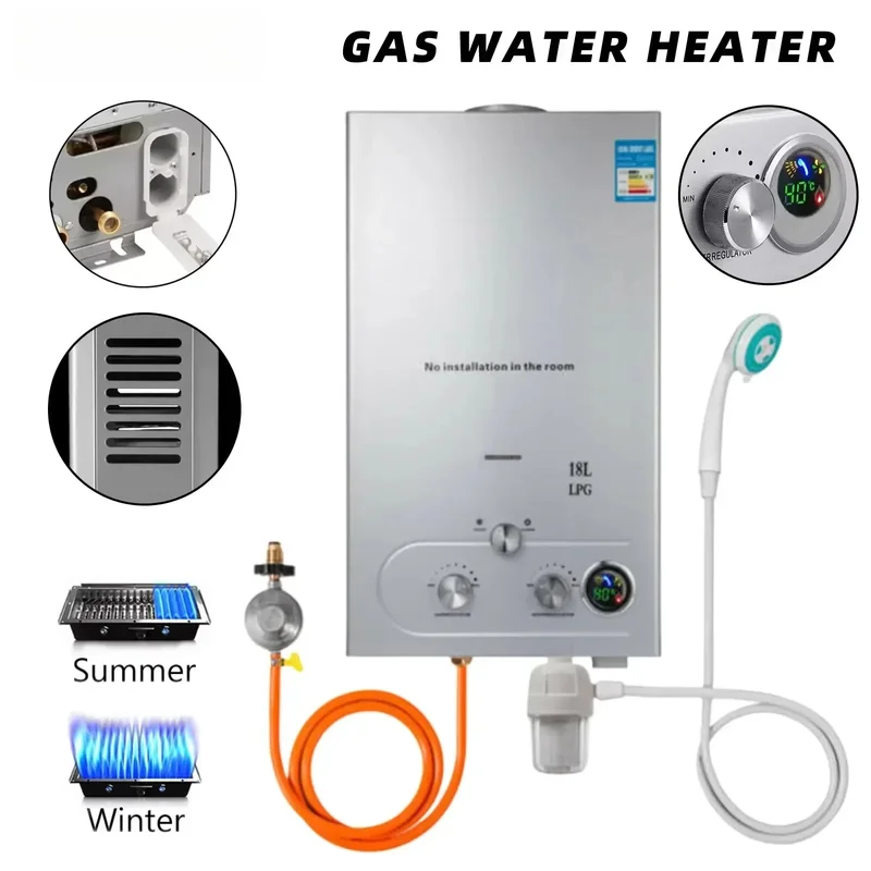 AliExpress - Chauffe-eau instantané portable SIHAO 6L 8L 10L 12L 16L 18L GPL, chauffe-eau sans réservoir mural au gaz propane GPL avec affichage 
