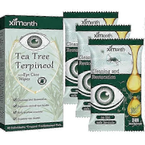 Eyelid Cleansing Wipes Eye Mite Removal Wipes Tea Tree Oil Moisturizing for Dry Eyes Cleansing Wipes Itchy Eyes (3 Boxes)