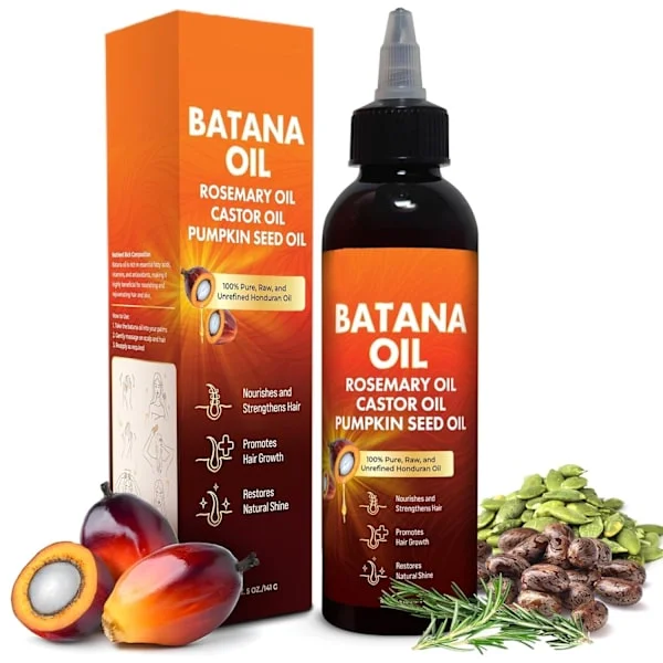 Pure Batana Oil Promotes Hair Growth; Refined Honduran Oil; Added Rosemary, Castor Bean, and Pumpkin Seed | Nourishes and Strengthens Hair.