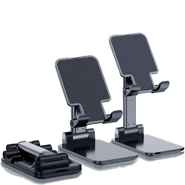Foldable Cell Phone Stand for Desk, Portable Aluminum Alloy Tablet Stand, Adjustable Height and Angle, Black