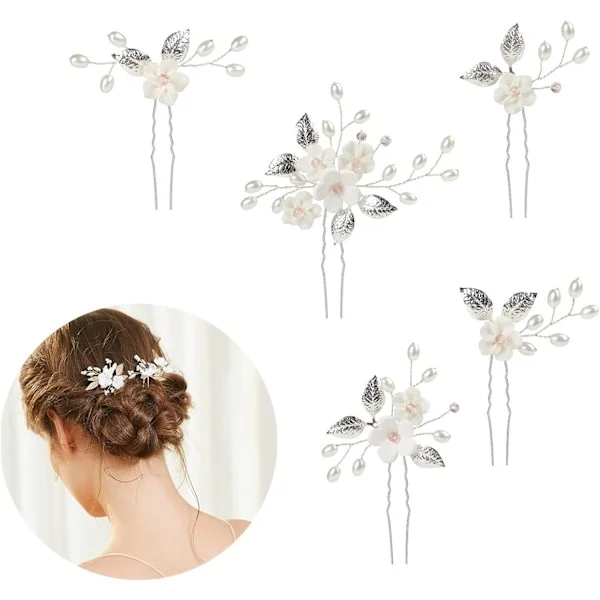 Wedding Hair Pins, Flower Shaped Hair Pins with Crystals Flower P