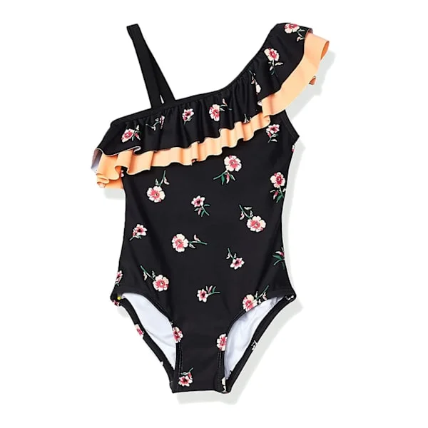 Girls Swimsuit Toddler Girl One Piece Swimsuit Off Shoulder Swimwear Beach Bathing Suit for Kids 6-7 Years